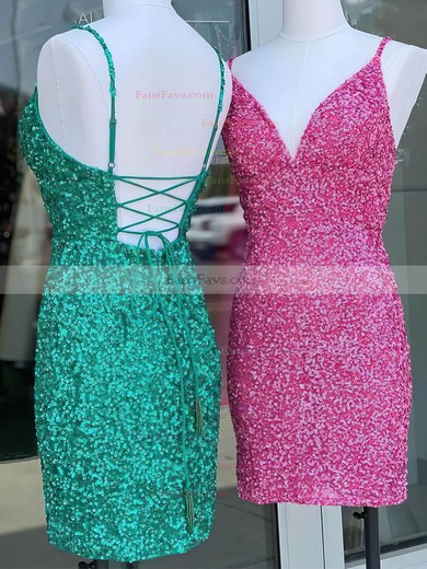 Sheath/Column V-neck Sequined Short/Mini Homecoming Dresses #Favs020110947