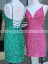 Sheath/Column V-neck Sequined Short/Mini Homecoming Dresses #Favs020110947