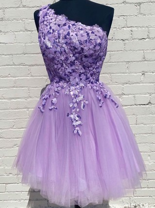 A-line One Shoulder Tulle Short/Mini Homecoming Dresses With Lace #Favs020110949 A-line One Shoulder Tulle Short/Mini Homecoming Dresses With Lace #Favs020110949