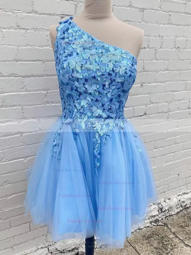 A-line One Shoulder Tulle Short/Mini Homecoming Dresses With Lace #Favs020110949