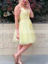 A-line V-neck Tulle Knee-length Homecoming Dresses With Lace #Favs020110953