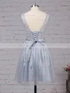 A-line V-neck Tulle Knee-length Appliques Lace Popular Short Prom Dresses #Favs020102505