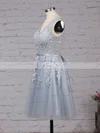 A-line V-neck Tulle Knee-length Appliques Lace Popular Short Prom Dresses #Favs020102505