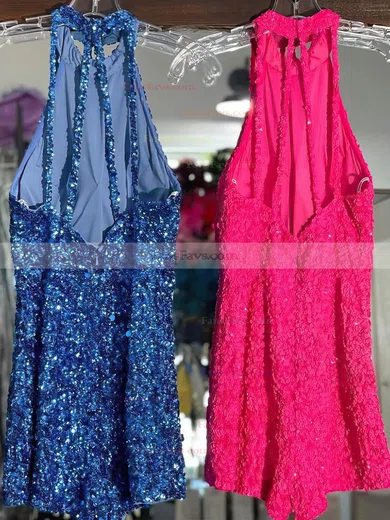 Sheath/Column High Neck Sequined Short/Mini Homecoming Dresses #Favs020110957