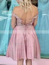 A-line Off-the-shoulder Glitter Knee-length Homecoming Dresses With Lace #Favs020110970