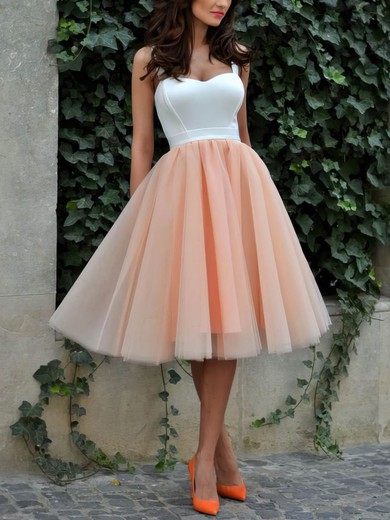 Classic A-line Sweetheart Tulle Tea-length Ruffles Short Prom Dresses #Favs020102578