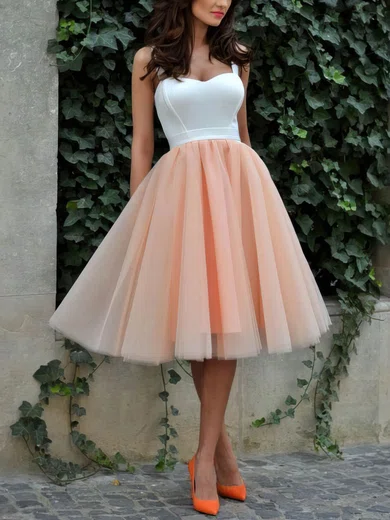 Classic A-line Sweetheart Tulle Tea-length Ruffles Short Prom Dresses #Favs020102578