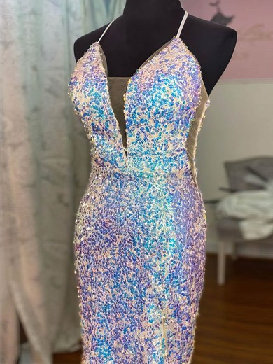 Sheath/Column V-neck Sequined Short/Mini Homecoming Dresses #Favs020110974