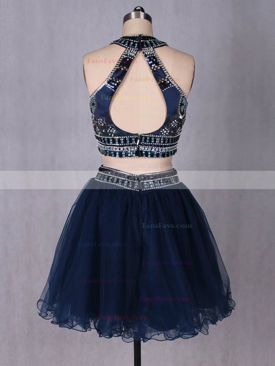 Two Piece A-line Scoop Neck Tulle Short/Mini Beading Cute Short Prom Dresses #Favs020102580