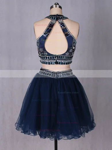 Two Piece A-line Scoop Neck Tulle Short/Mini Beading Cute Short Prom Dresses #Favs020102580