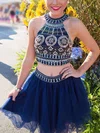 Two Piece A-line Scoop Neck Tulle Short/Mini Beading Cute Short Prom Dresses #Favs020102580