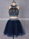 Two Piece A-line Scoop Neck Tulle Short/Mini Beading Cute Prom Dresses #Favs020102580