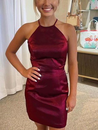 Sheath/Column Scoop Neck Satin Short/Mini Homecoming Dresses #Favs020110986