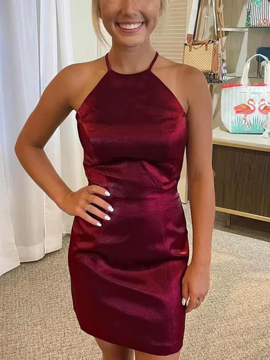 Sheath/Column Scoop Neck Satin Short/Mini Homecoming Dresses #Favs020110986