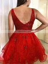A-line V-neck Glitter Short/Mini Homecoming Dresses With Sequins #Favs020110989