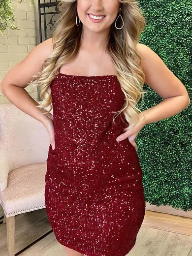 Sheath/Column Square Neckline Sequined Short/Mini Homecoming Dresses #Favs020110992