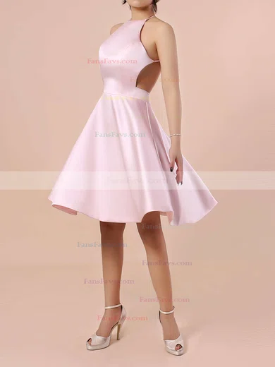 A-line Scoop Neck Satin Short/Mini Short Prom Dresses #Favs020102594