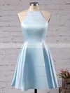 A-line Scoop Neck Satin Short/Mini Short Prom Dresses #Favs020102594