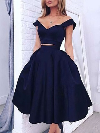 A-line Off-the-shoulder Satin Tea-length Pockets Short Prom Dresses #Favs020102596 A-line Off-the-shoulder Satin Tea-length Pockets Short Prom Dresses #Favs020102596