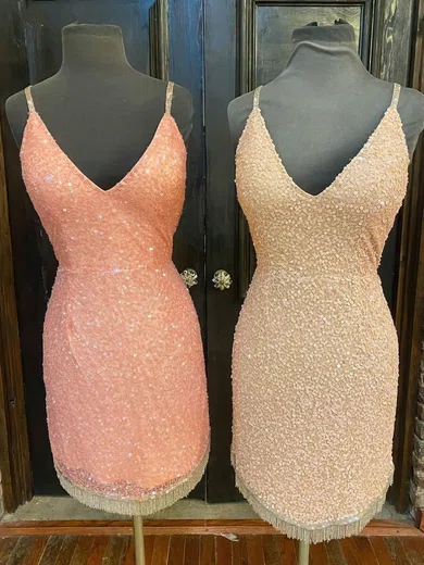 Sheath/Column V-neck Sequined Short/Mini Homecoming Dresses #Favs020111007