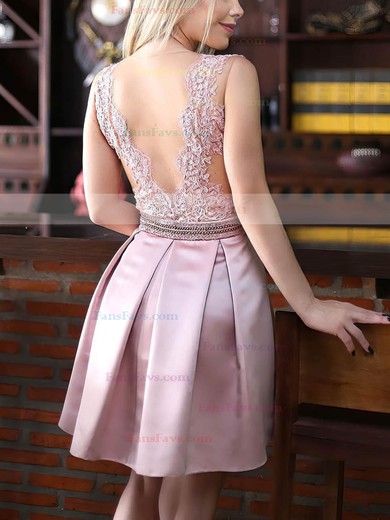 Sexy A-line Scoop Neck Satin Tulle Appliques Lace Short/Mini Short Prom Dresses #Favs020102671