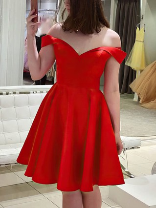 A-line Off-the-shoulder Satin Knee-length Homecoming Dresses #Favs020111018 A-line Off-the-shoulder Satin Knee-length Homecoming Dresses #Favs020111018