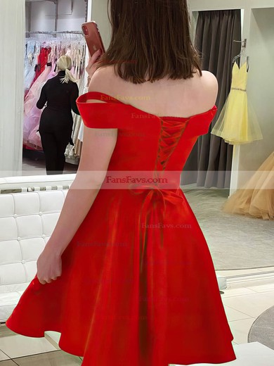 A-line Off-the-shoulder Satin Knee-length Homecoming Dresses #Favs020111018