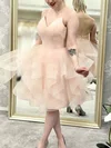 A-line V-neck Tulle Tea-length Homecoming Dresses With Cascading Ruffles #Favs020111023