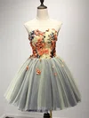 A-line Sweetheart Lace Tulle Knee-length Homecoming Dresses With Appliques Lace #Favs020111026