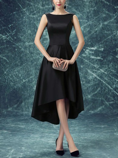 A-line Scoop Neck Satin Asymmetrical Prom Dresses #Favs020103168