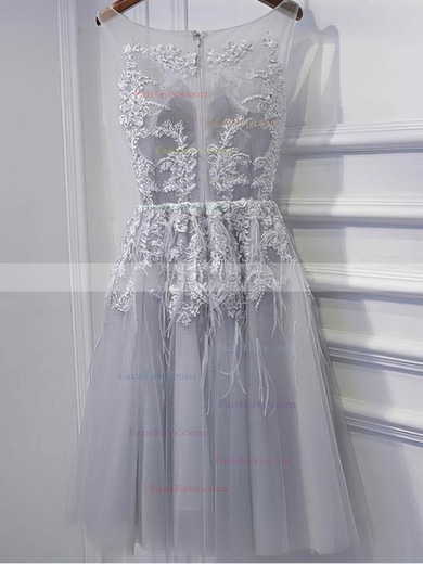 A-line Scoop Neck Lace Tulle Knee-length Homecoming Dresses With Appliques Lace #Favs020111036
