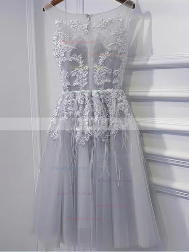 A-line Scoop Neck Lace Tulle Knee-length Homecoming Dresses With Appliques Lace #Favs020111036