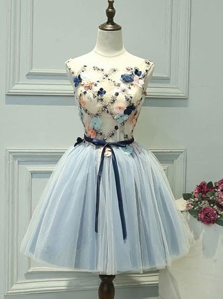 A-line Scoop Neck Lace Tulle Short/Mini Homecoming Dresses With Appliques Lace #Favs020111038 A-line Scoop Neck Lace Tulle Short/Mini Homecoming Dresses With Appliques Lace #Favs020111038