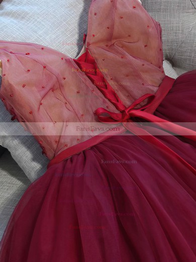 A-line V-neck Lace Tulle Short/Mini Homecoming Dresses With Appliques Lace #Favs020111040