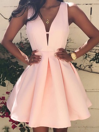 A-line V-neck Satin Short/Mini Short Prom Dresses #Favs020103512 A-line V-neck Satin Short/Mini Short Prom Dresses #Favs020103512