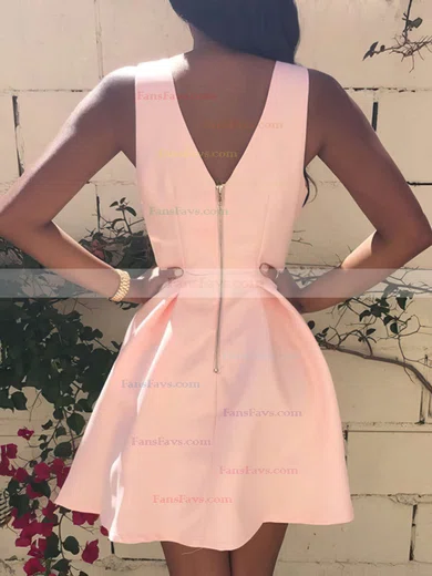 A-line V-neck Satin Short/Mini Short Prom Dresses #Favs020103512