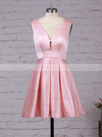 A-line V-neck Satin Short/Mini Short Prom Dresses #Favs020103512