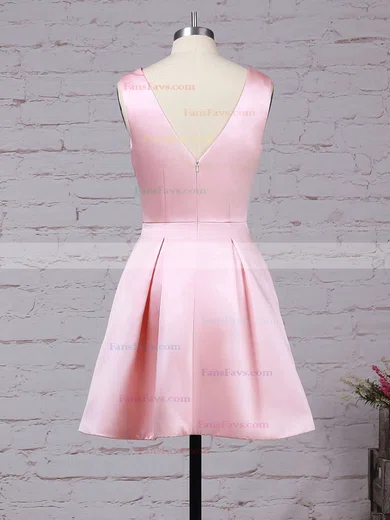 A-line V-neck Satin Short/Mini Short Prom Dresses #Favs020103512