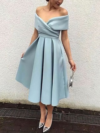 A-line Off-the-shoulder Satin Tea-length Ruffles Vintage Short Prom Dresses #Favs020103513 A-line Off-the-shoulder Satin Tea-length Ruffles Vintage Short Prom Dresses #Favs020103513
