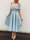 A-line Off-the-shoulder Satin Tea-length Ruffles Vintage Short Prom Dresses #Favs020103513