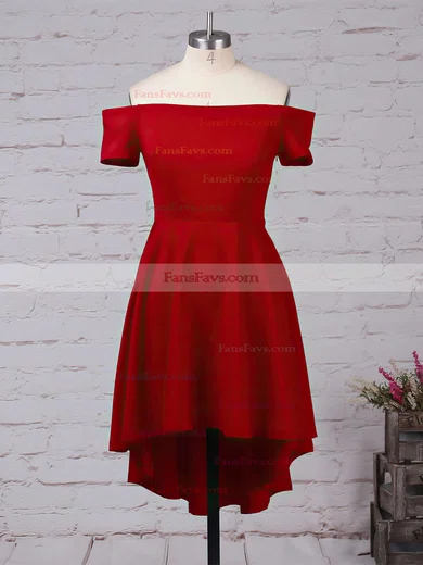 A-line Off-the-shoulder Satin Asymmetrical Prom Dresses Short Prom Dresses #Favs020103520