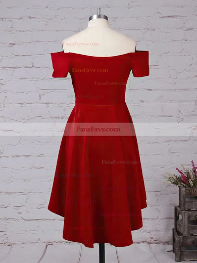 A-line Off-the-shoulder Satin Asymmetrical Prom Dresses Short Prom Dresses #Favs020103520