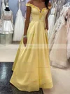 A-line Off-the-shoulder Satin Floor-length Prom Dresses With Flower(s) #Favs020109618