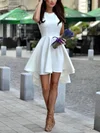 A-line Scoop Neck Satin Asymmetrical Ruffles High Low Informal Short Prom Dresses #Favs020103521