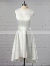 A-line Scoop Neck Satin Asymmetrical Ruffles High Low Informal Prom Dresses #Favs020103521