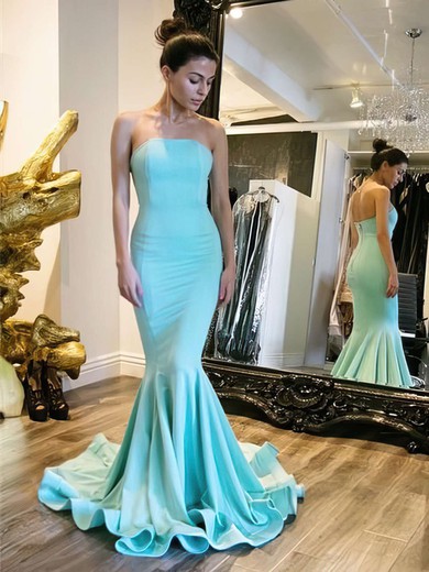 Trumpet/Mermaid Strapless Jersey Sweep Train Prom Dresses #Favs020104521