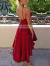 A-line Scoop Neck Satin Asymmetrical Short Prom Dresses #Favs020103694