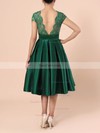 Casual A-line Scoop Neck Satin Tulle Knee-length Appliques Lace Backless Short Sleeve Prom Dresses #Favs020103716