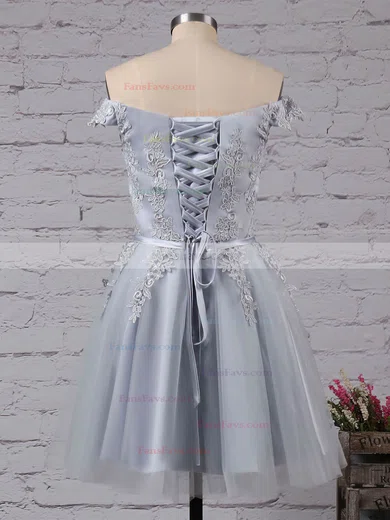 A-line Off-the-shoulder Satin Tulle Short/Mini Sashes / Ribbons For Cheap Short Prom Dresses #Favs020103756