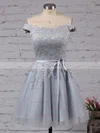 A-line Off-the-shoulder Satin Tulle Short/Mini Sashes / Ribbons For Cheap Short Prom Dresses #Favs020103756